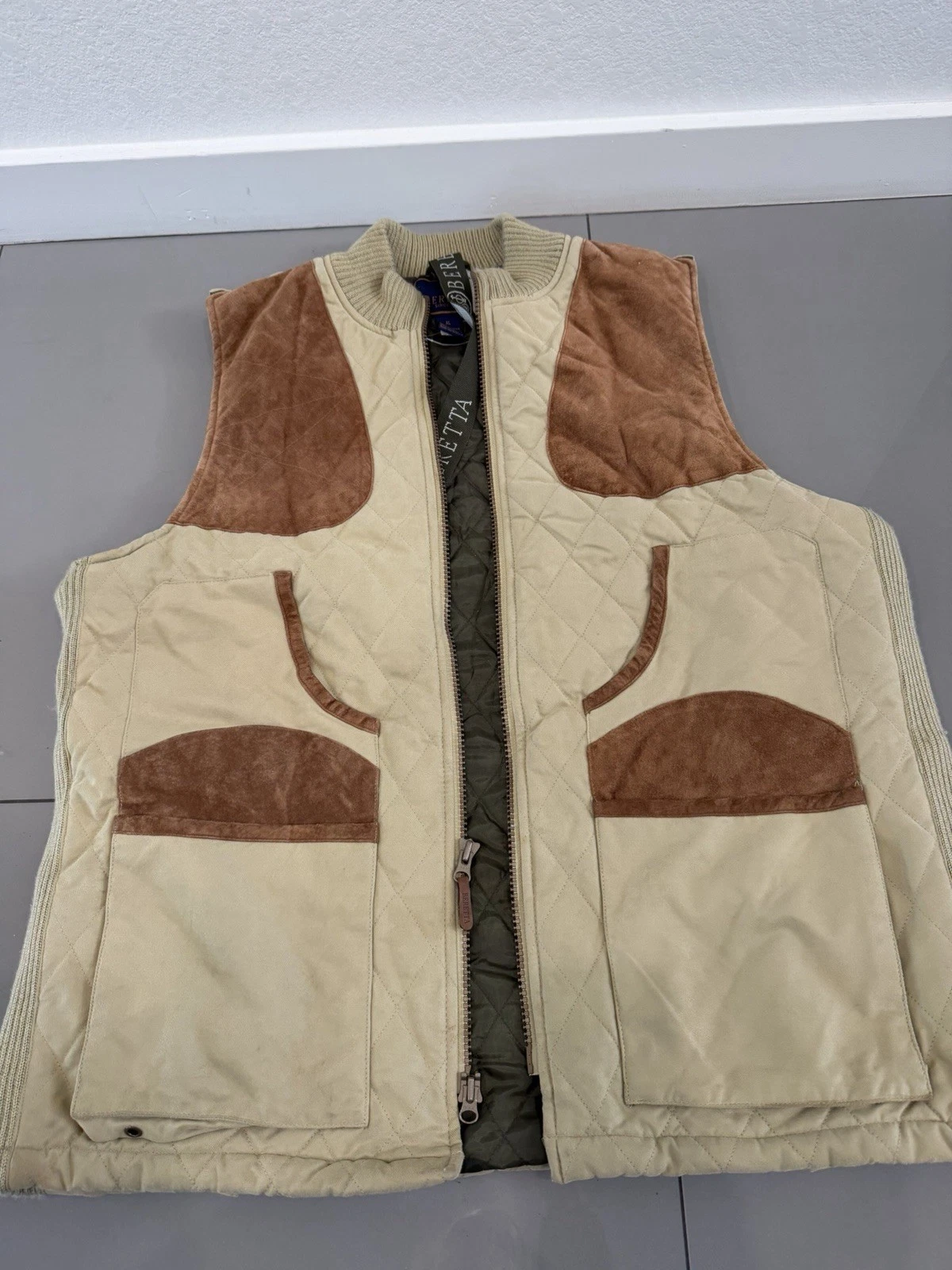 Beretta Sport Mens Hunting Utility Vest Hunting Fishing Suede Patches Size XL