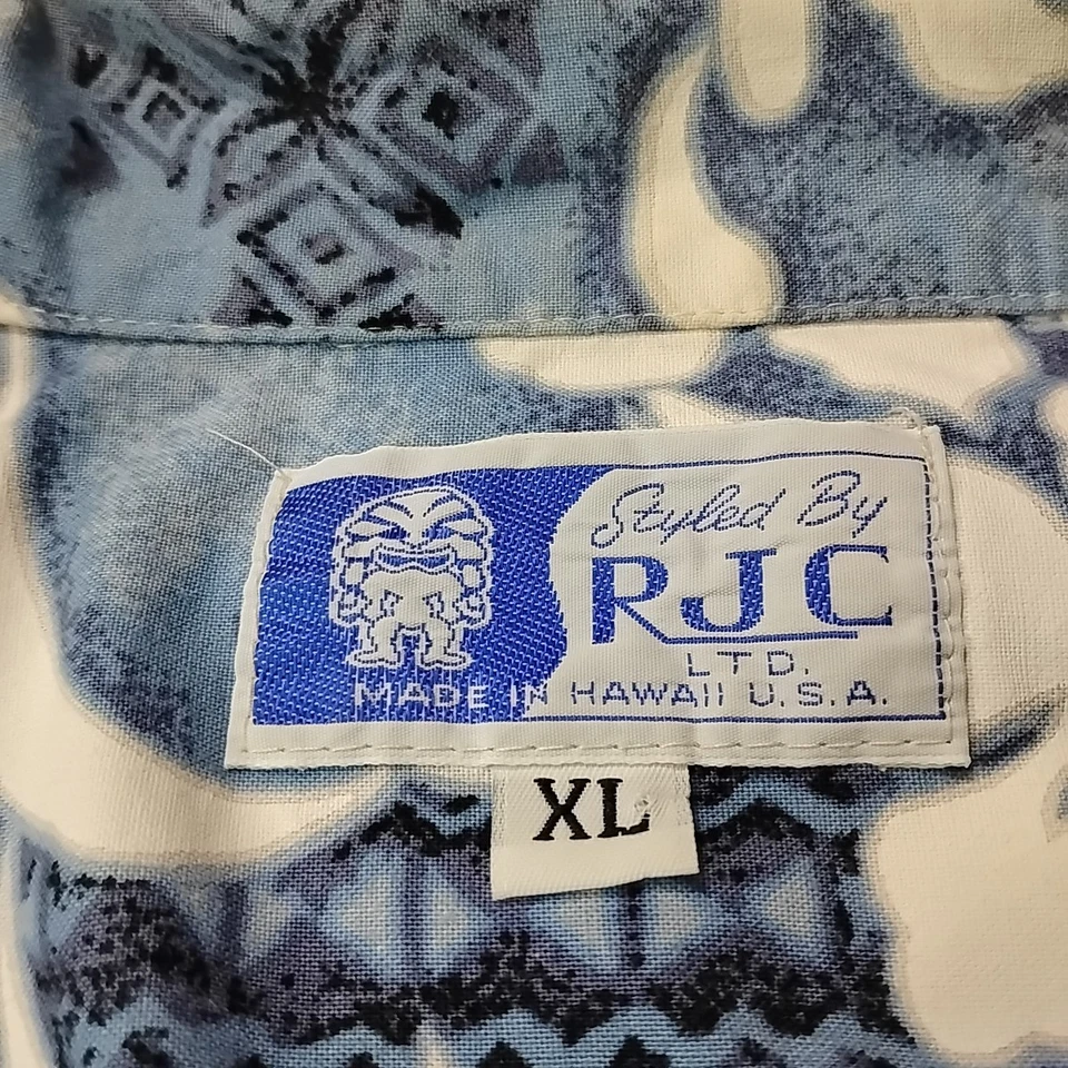 Camisa hawaiana vintage RJC azul XL con botones manga corta Foto 3 de 4