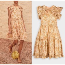 Ulla Johnson Adele Flutter Sleeve Mini Dress Womens 0 Floral Boho Cottagecore