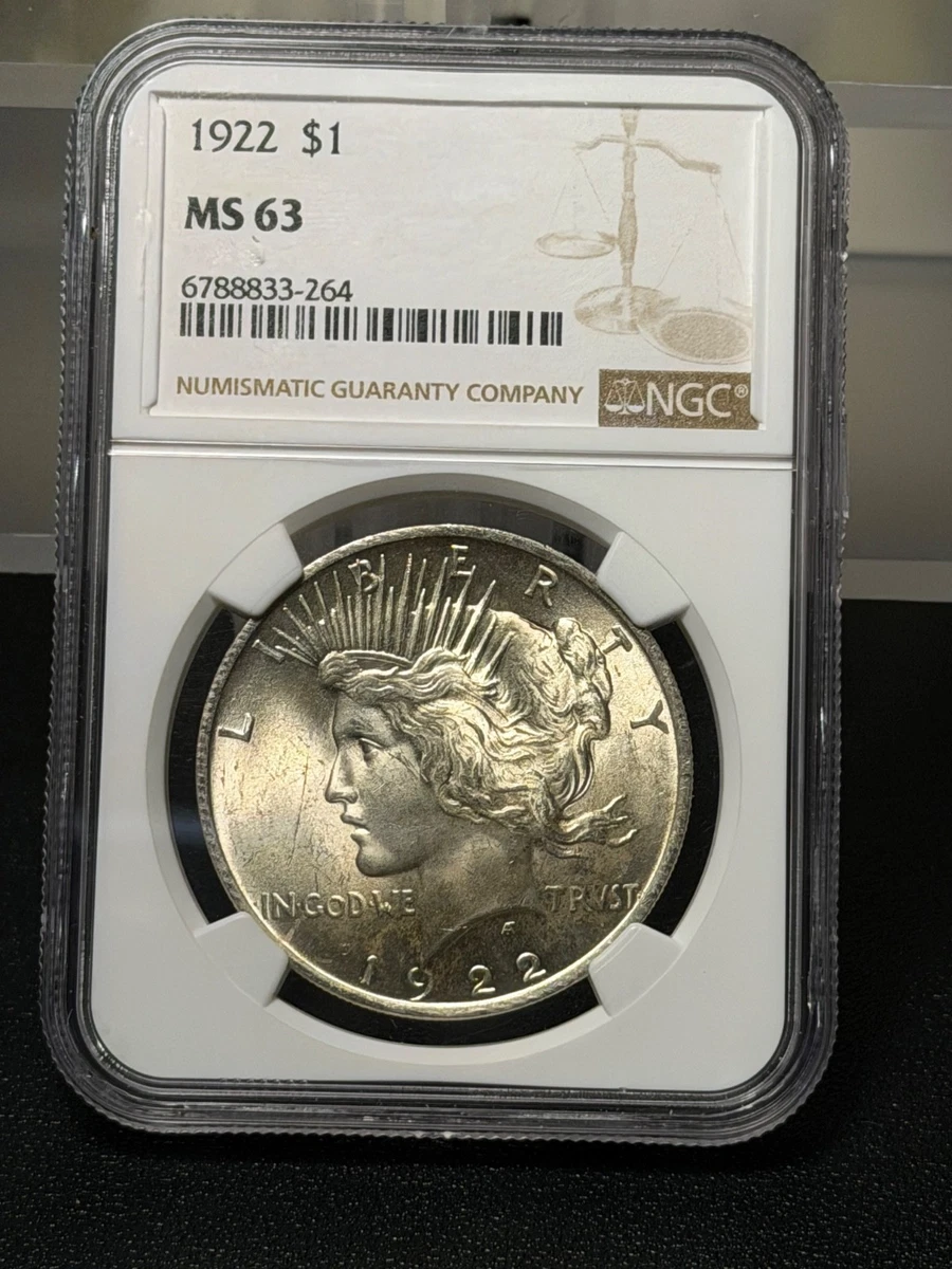 NGC MS63 アメリカ 1922 ピースダラー MS 63 Graded 1922 Year NGC Certified Peace Dollars (1921-1935) for