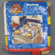 Vtg Looney Toons Twin/Full Blanket 72" x 90" Buggs Bunny Taz Tweety Sylvester