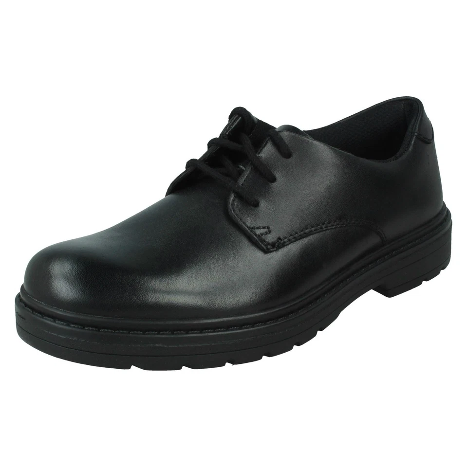Clarks Loxham Derby Boys Black Leather Lace up School Shoes UK Size 4g