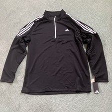 NWT Adidas Men's Black 1/4 Zip Pullover French Terry 3 Stripe UPF 50 Size XL