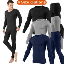 Men Winter Fleece Lined Cotton Thermal Long Johns Top Bottom Underwear Set M-2XL