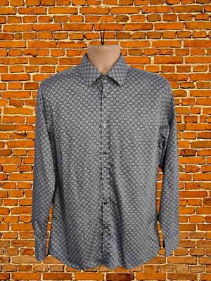 HERREN ARCHIVE NECK GRÖßE UK 16 MARINEBLAU LANGARMSHIRT OBERTEIL NORMALE PASSFORM BLUMENDRUCK
