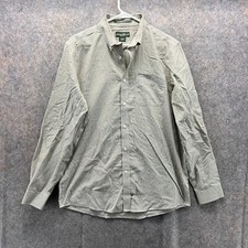 Eddie Bauer Shirt Men Medium Green Striped Casual Button Down Wrinkle Resistant