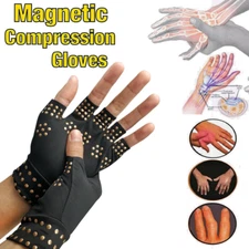 Copper Arthritis Compression Gloves Hand Support Joint Pain Relief Fingerless US