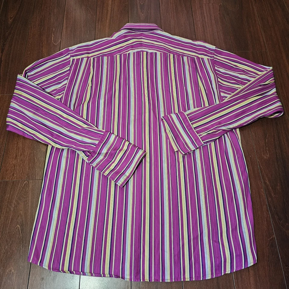 Duchamp Men’s Striped Designer Button Cuff Shirt Regular Size 17” 43cm Italy - Image 2 of 4