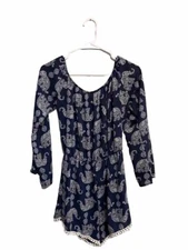JESSE & J ROMPER Medium WOMEN'S BLUE CUTE ELEPHANT FLOWY EASTERN BOHO