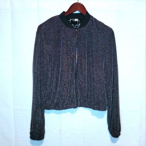 H&M Divided Gray and Black Sparkle Metallic Cropped Long Sleeve Jacket