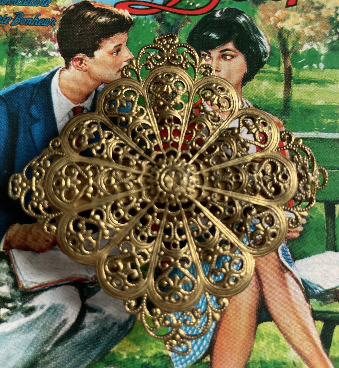 Pince à Foulard En Métal Doré Forme Cœur - Vintage, Très Bon état, Accessoire élégant