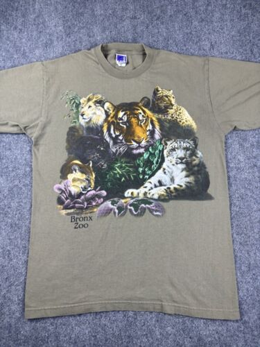 Vintage Bronx Zoo Shirt Size Large Brown New York Lion Tiger Big Cat Jungle 90s - Picture 1 of 6