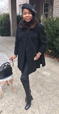 Designer Couture Schiaparelli Black Karakul Lamb & Mink Fur Coat Jacket S-m 2-8
