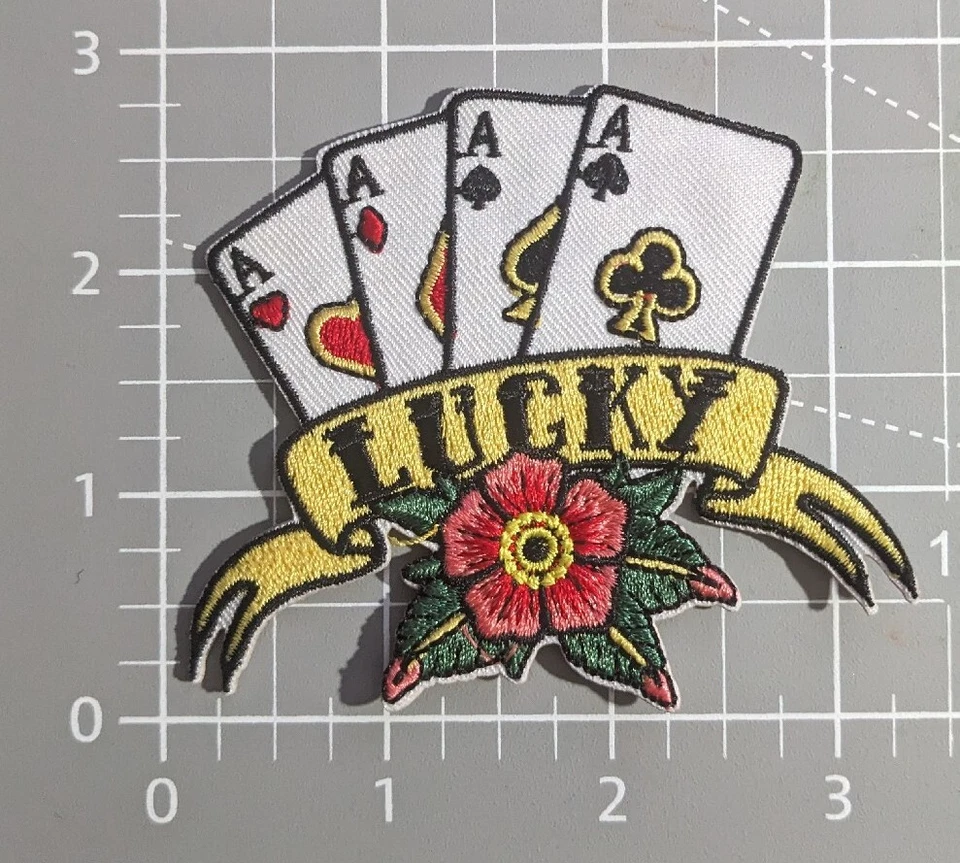 Lucky Poker Patch Aces Four of a Kind Poker Hand Embroidered Iron On 3x2.5" - Image 2 of 3
