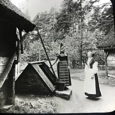 Vtg Magic Lantern Glass Slide Photo Keystone Dalecarlian Girls Stockholm Sweden