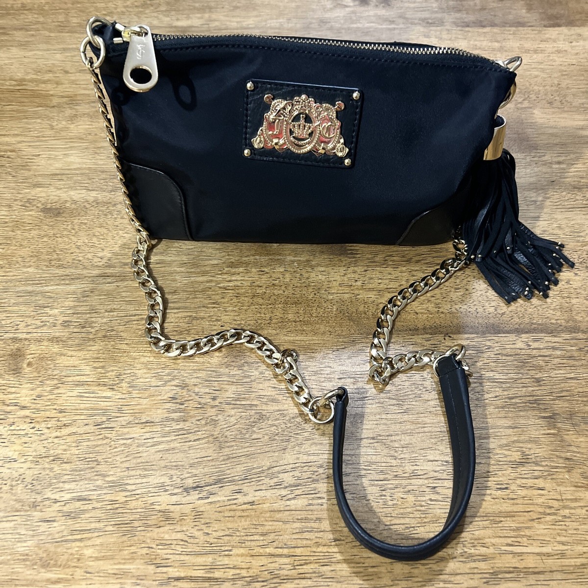 【JUICY COTURE】キルティングバッグ【黒】 Juicy Couture Handbag Black Gray Gothic Print Studded Faux