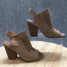 Not Rated Heels Womens 8  Slingback Block  Brown Faux Suede Peep Toe Casual