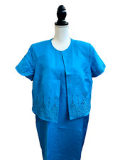Jessica Howard Woman's 2 Piece Petite Blue Lined Dress Jacket Set Size 18