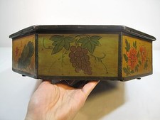 Beautiful Old Antique Chinese Octagon Shape 8 Sided Hand Painted Sewing Wood Box