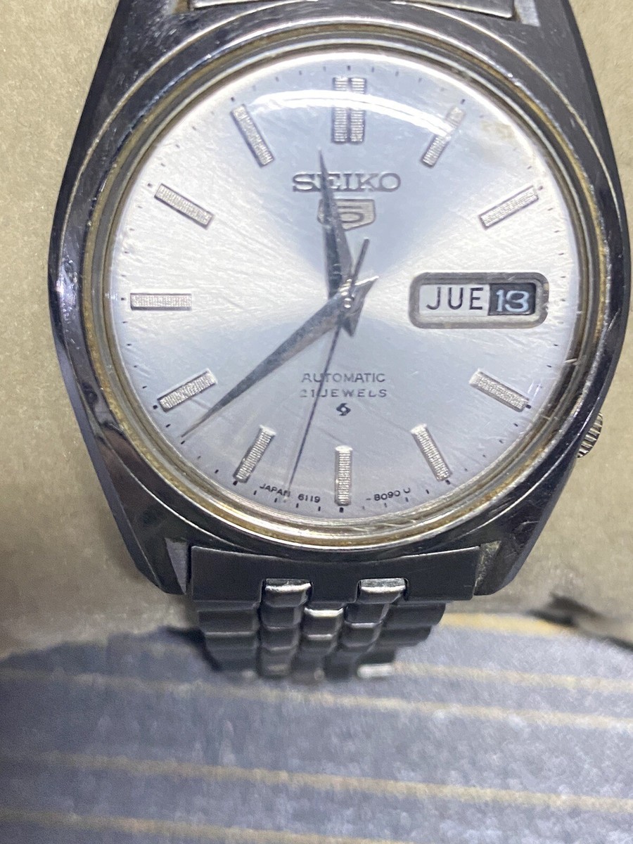 Vintage Seiko 5 Mens Wrist Watch Automatic 21 Jewels 6119-8093
