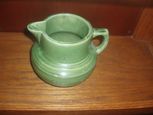 ANTIQUE MCCOY GREEN STONEWARE MILK/CREAM PITCHER