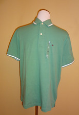 NWT Tommy Hilfiger Custom Fit Green w/White Accent Cotton Polo Shirt in size M