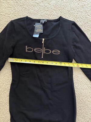 Bebe Zip Front Logo Sweater Tunic XS Black NWT Women Women's