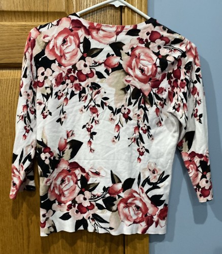 White House Black Market Snap Up Cardigan W/Gems Multicolored Floral Size S - Picture 5 of 8