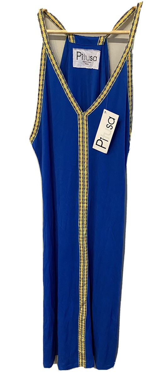 Pitusa Sun Maxi Dress Bright Blue Size Petite One Size Embroidered
