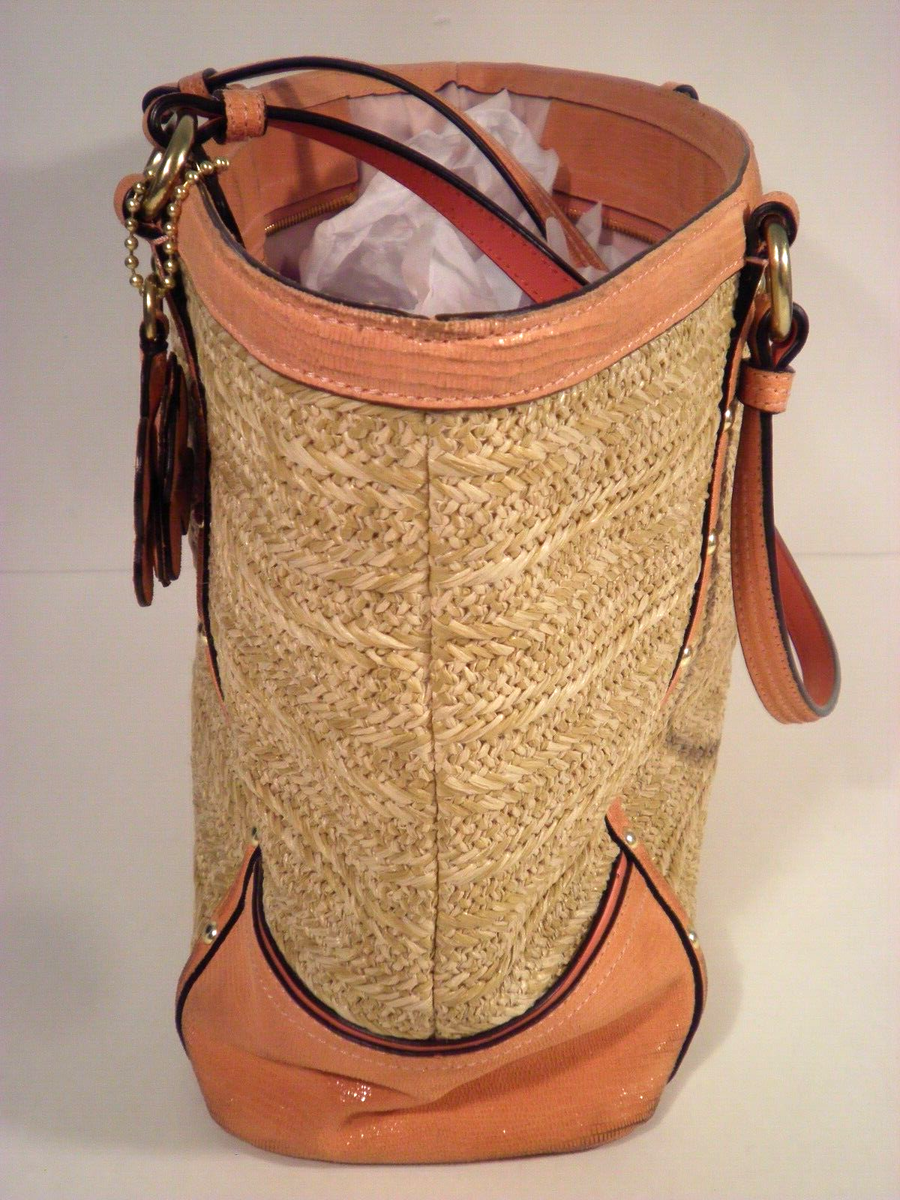 Coach Alexandra Python Peach Purse Straw Tote F21959 Studded Coral
