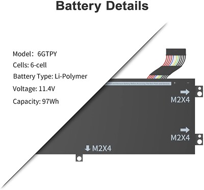 Batteria Per Laptop OPAHUTER 6GTPY Compatibile Con Dell XPS 15 9560/9570/9550/7590, Precision 5510/5520/5530, Vostro 7500 – 97Wh 11.4V, Sostituzione Per 5XJ28 5D91C GPM03