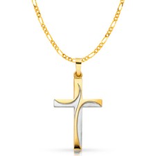 14K Gold Religious Classic Cross Pendant Necklace with 2.3mm Figaro 3 1 Chain