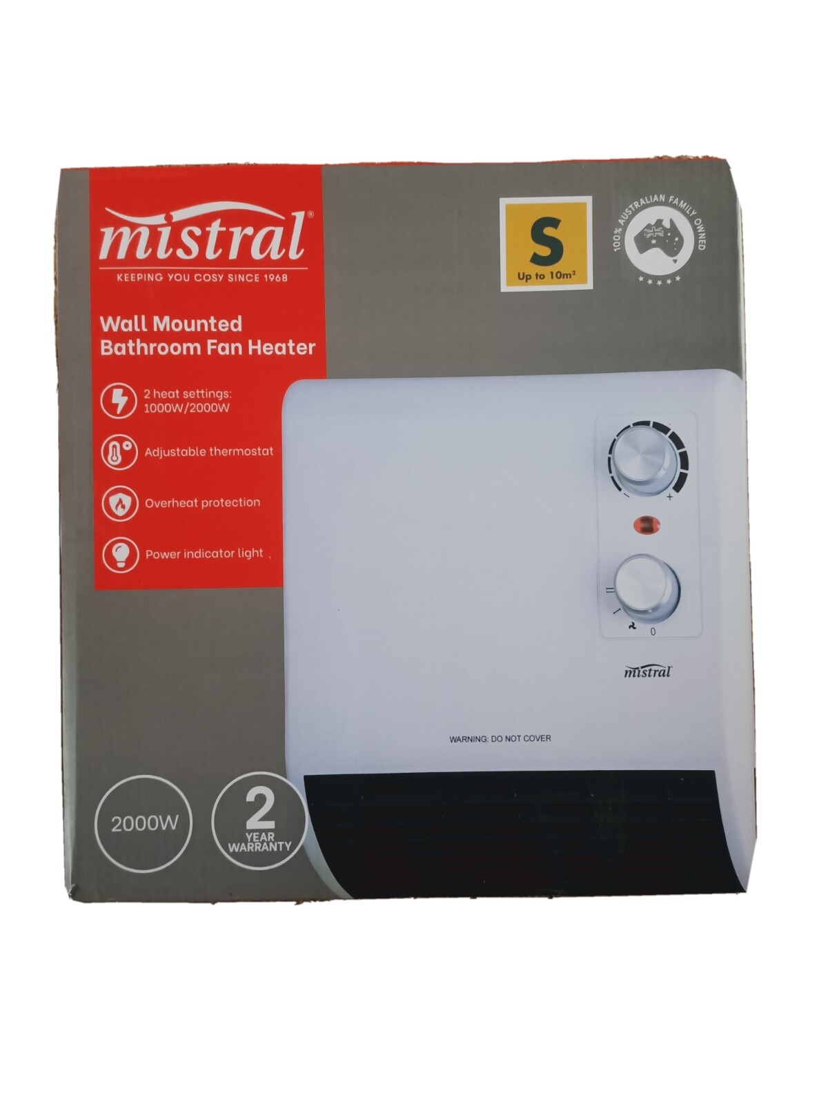 Mistral 2000W Bathroom Toilet Fan Heater 2 Heat Setting Wall Mounted
