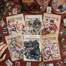 50Pcs Vintage Postage Stamp Stickers Botanical Paper Sticker DIY Journal Collage