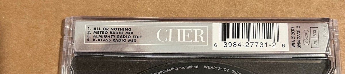 シェール　All Or Nothing 　US盤 貴重 CDシングル Cher - All or Nothing RARE out of print import CD single '99