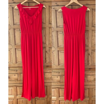 Esmara Womens Medium Red Maxi V-Neck Sleeveless Dress Flowy Slits Viscose Long