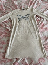 FOREVER 21 White Butterfly Graphic T-Shirt Dress Short Long Sleeve Round Neck M