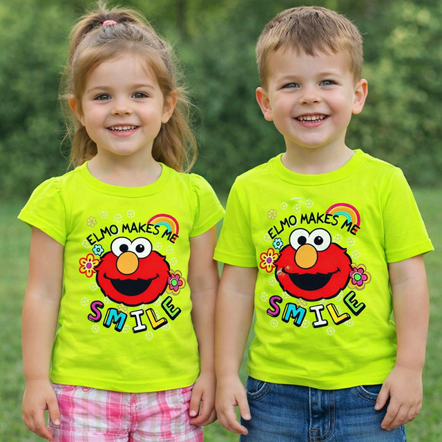 4T Sesame Street Girls Elmo Makes Me Smile- Short Sleeve T-Shirt - Green NWT 16z