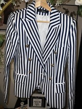 TRENDY VERTICAL STRIPE DOUBLE BREASTED COLLARED BLAZER - WHITE