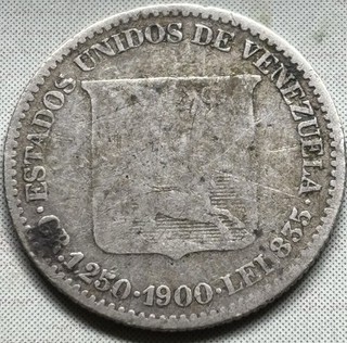1900 Venezuela 25 Centimos Silver Coin Simon Bolivar Good/VG 126 Years Old