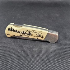 Deer With Mountain background/ SABER Pocket Knife  Vintage 