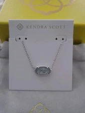 Kendra Scott 2025 Elisa Pendant Necklace Silver Glitter Glass NWT $70 Pouch BOX 