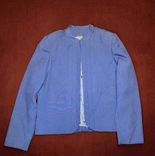 Vintage, cornflower blue collarless jacket, pleated front and structured