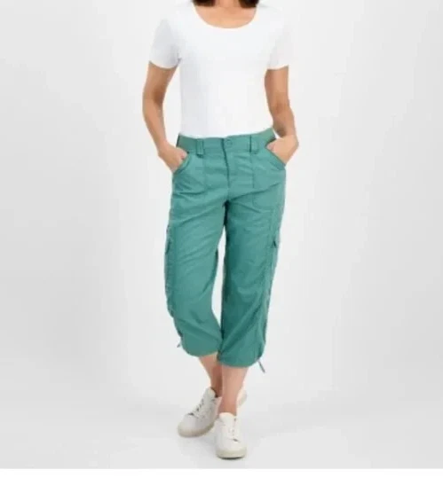 Style & Co Womens 16W Cargo Capri Pants Midrise Bungee Hem Kendal Green, A+
Opens in a new window or