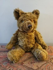 Antique Stuffed Teddy Bear Brown Mohair 18" Fully Jointed Goggly Eyes