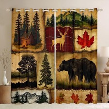 Rustic Farmhouse Blackout Curtains, Retro Cabin Lodge Window Treatments, Hunt...