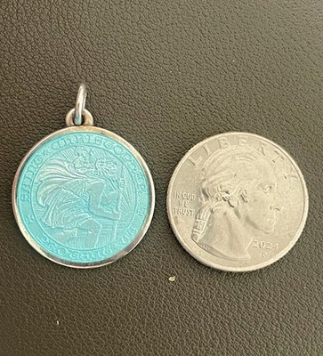 Charles Thomae St Christopher Sterling Silver Blue Enamel Charm