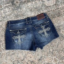 Early 2000s Y2K Zanadi Mircro Jeans Shorts Size 11 Cross Embroidery