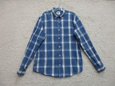 Old Navy Button Up Shirt Large Adult Blue Plaid Check Long Sleeve Slim Fit Mens