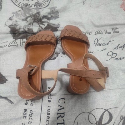 Bottero Braided Strap Buckle Block Heel Sandals Brown Synthetic Women's